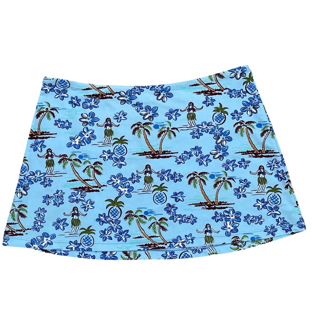 Vintage Summer Girl Swim Skirt Hula Girl Tropical Print Women S‎ Blue Hawaiian